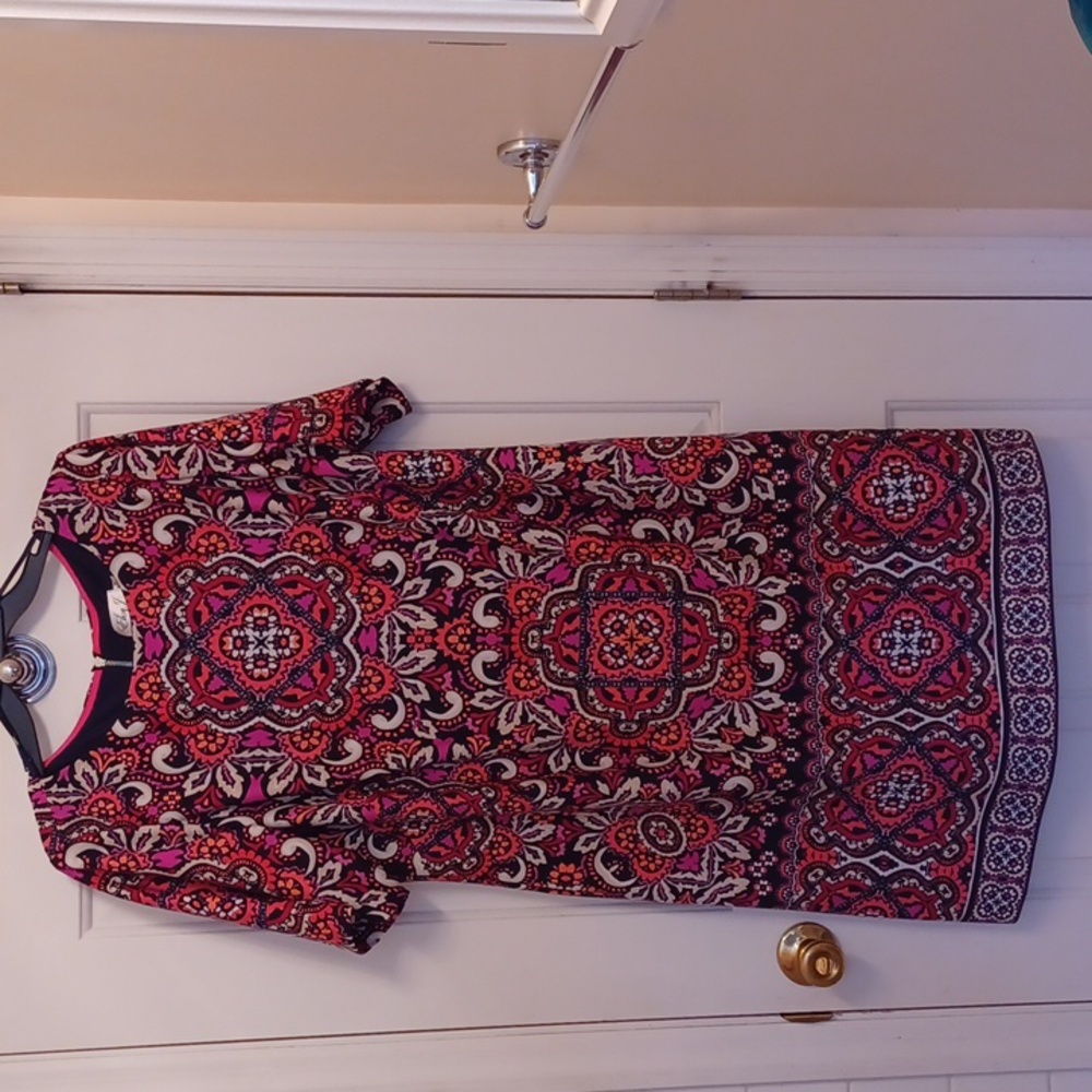 EUC - ELIZA J  MULTICOLORED  GEOMETRIC SHORT SLEEVE SHEATH DRESS - 16W